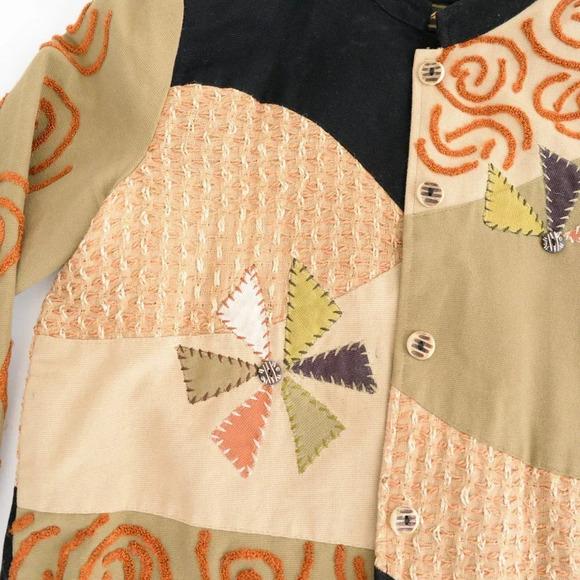 Vintage 90's Allure Tan & Black 100% Cotton Patchwork Brocade Button Up Jacket M - Picture 9 of 14